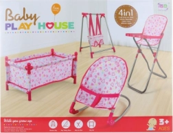 sada pro panenky 4v1 s postýlkou, houpačkou, lehátkem a jídelní židličkou