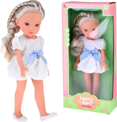 Lovely Girl módní panenka v bílé šaty s modrou mašlí 33 cm