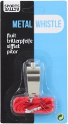 Píšťalka sportovní kovová s řemínkem a karabinkou