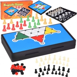 Magnetická cestovní sada her 3 v 1: šachy, dáma a čínská dáma