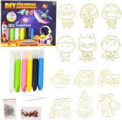 Kreativní sada na malování 3D kosmos – 6 barev a 12 přívěsků