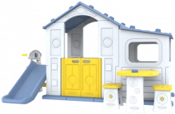 Velký dětský domeček s modrou střechou