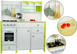 Dřevěná dětská kuchyňka zeleno-bílá s otevíracími prvky