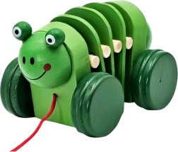 Dřevěná žabka na kolečkách