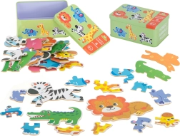 Dětské puzzle v plechové krabičce – zvířátka ze safari, 25 dílků