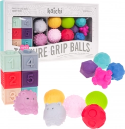 Senzorická sada z pěny pro děti 6m+ – míčky, kostky a zvířátka, 16 ks