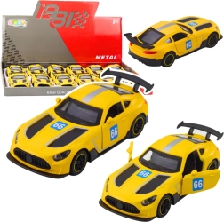 Kovové závodní autíčko 1:43 s natahovacím pohonem a otevíracími dveřmi – žluté