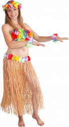 Havajská sukně pro dospělé 72 cm přírodní s květinovým lemem