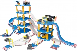 Velká policejní parkovací garáž se 4 úrovněmi a čerpací stanicí, 100 dílů