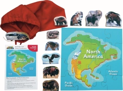 severní amerika a její zvířata – dřevěné puzzle 16 dílků a 10 zvířat