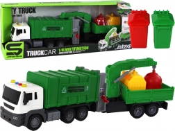 zelené popelářské auto s jeřábem a přívěsem 1:16 s frikčním pohonem a zvuky