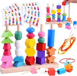 Dřevěná vzdělávací skládačka a navlékací sada 25 dílů