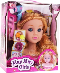 Stylingová hlava s blond vlasy a příslušenstvím