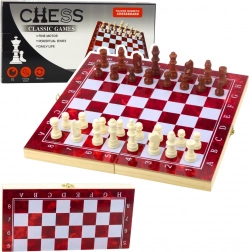 Dřevěná hra 3v1 Šachy Dáma Backgammon skládací 24x24 cm