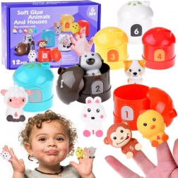 Sada gumových zvířátek s domečky a čísly