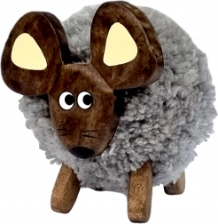 Dřevěná dekorativní myš s textilní srstí