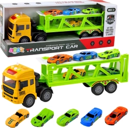 Zelená přepravní odtahová souprava s autíčky se světly a zvuky