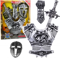 Velká sada rytířská maska brnění meč ochránce stříbrný