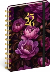 Spirálový 18měsíční diář Petito – Fialové květy 2025/2026