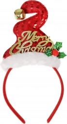 Vánoční čelenka s čepičkou a rolničkou Merry Christmas