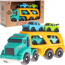 Interaktivní tahač s plošinou a 4 autíčky z bioplastu pro děti od 18 měsíců – Žlutá