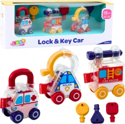 Edukační sada autíček s klíči Policie, Hasiči, Ambulance