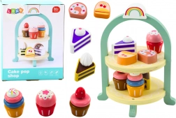 dřevěný stojan na sladkosti s dortíky a cupcakes – dvoupatrová sada pro děti