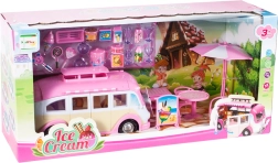 Karavan pro panenky zmrzlinárna s rozkládací střechou a dveřmi
