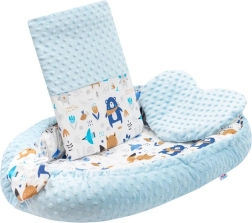 Luxusní hnízdečko s polštářkem a peřinkou z Minky, modré – New Baby