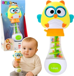 Chrastítko pro miminko sova s barevnými kuličkami 17 cm