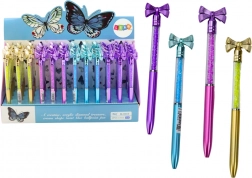 Kuličkové pero s mašličkou a krystalky, modrá náplň 0,7 mm