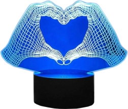 LED noční lampička 3D ruce tvořící srdce s podstavcem a dálkovým ovládáním