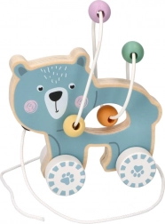 Dřevěná hračka na tahání s korálkovým bludištěm - Medvídek