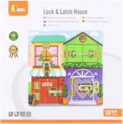 Dřevěná manipulační tabule domeček Montessori se zámky a západkami