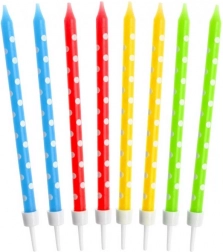 Godan narozeninové svíčky s puntíky, mix barev, 24 ks