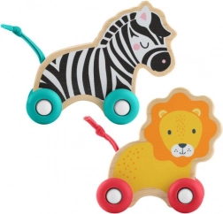 FISHER-PRICE dřevěná zvířátka na kolečkách – sada lev a zebra