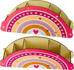 Dřevěný organizér na stůl pro děti v růžové barvě s motivem duhy