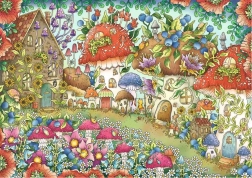 Puzzle RAVENSBURGER roztomilé houbové domečky na květinové louce 1000 dílků