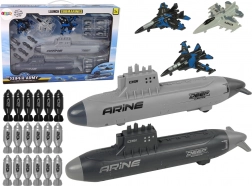 vojenská sada námořnictvo s ponorkami, stíhačkami a střelami