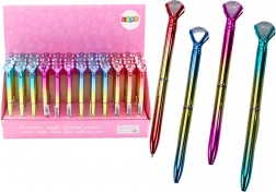 Kuličkové pero se třpytivým diamantem, zlaté tělo, modrá náplň 0,7 mm