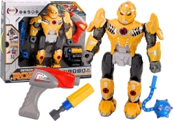 Šroubovací robot se světly a zvuky – stavebnice s vrtačkou a příslušenstvím, žlutý