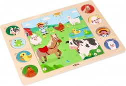 Viga dřevěné puzzle Hledej podle stínu – farma, 17 dílů
