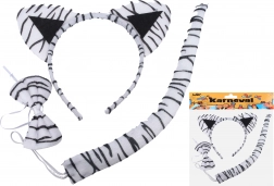 Karnevalová sada – bílý tygr (čelenka, ocas a motýlek)