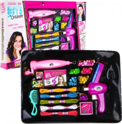 Sada korálků na vlasy a náramky 2v1 pro děti 5+ s navlékači a zaplétacími strojky