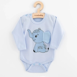 Kojenecké body s dlouhým rukávem new baby happy elephant modré 74 (6–9 měsíců)