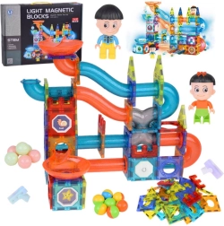 Magnetické světelné 3D kostky – velká kuličková dráha, 142 dílů