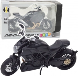kovový sportovní motocykl 1:12 se světly a zvuky – černý se zlatými prvky