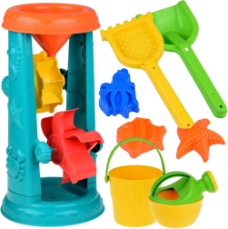 Velká sada písečných hraček s kyblíkem, hrabičkami a vodním kolem