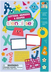 Šablony písmena, číslice a tvary se sadou pastelek