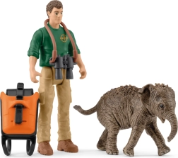 Schleich Pocket Set – badatel na výpravě s mládětem slona indického
